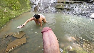 Blowjob at creek from sexy milf excited to see a big dick