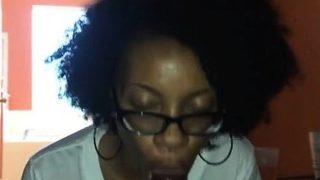 Ebony with huge rack gives a POV blowjob