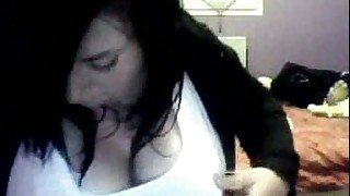 She can barely pull out her big tits to show me on the webcam