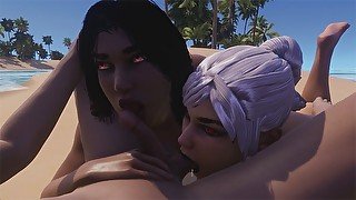 Insemination Curvy Babes on Beach  3D Porn Wild Life