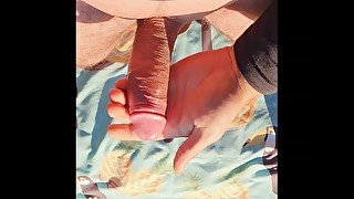 Jerking my boner outdoor and shooting a huge load of sticky cum