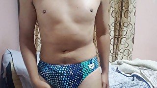 Jerk off and cum in Arena swim briefs