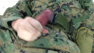 US Marine Crossdresser Cums All Over Self In Full Combat Uniform