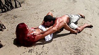 Redhead beauty with round ass gets fucked on the beach