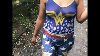 A day with wife in see through wonder women shirt and leggings