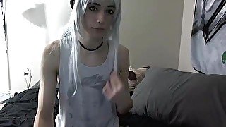 Gorgeous submissive femboy masturbating on cam