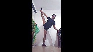 Sexy exercises in suspensor and straw at the end