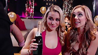 One lucky dude is fucking two horny girls at the bachelorette party