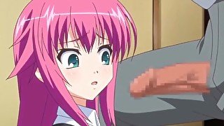 Shy hentai schoolgirl moans as boyfriend rubs her pussy with massive dick