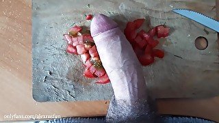 A horny teen with a big dick cooking breakfast for you and fills it with fresh sauce from his sperm