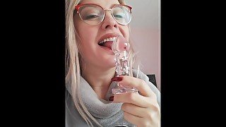 Spontaneous first anal with a glass dildo and a sucking vibrator