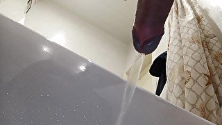 Point of view from the bottom of my cock. Pissing in bathtub.