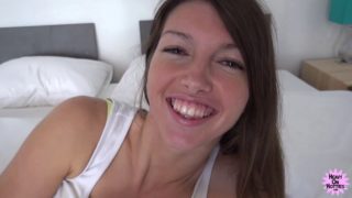 Frisky teen skank gets facialized after a doggy style banging