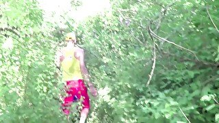 The horny dude is fucking his friend's asshole outdoors