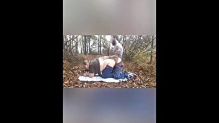 Nerdy bbw in glasses gets fat pussy fucked doggystyle in nature