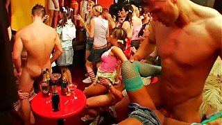 Massive fuck party between male strippers and clothed females