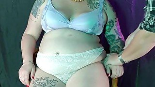 BBW Sub Golly Bells Tied to Chair and Fed Dessert