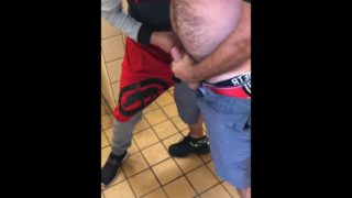 Straight dick, gay cock and cum, public bathroom hombre maduro bear daddy