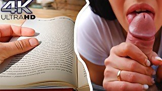 Gave a blowjob to my boyfriend while he was reading a book - 4k POV