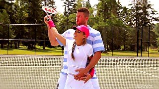 Sexy babe Kathy Rose enjoys getting fucked on the tennis court