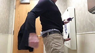 Public bathroom jerk-off and cum, I have some time in between appointments so I jerk off.