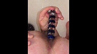 ANAL TRAINING - anal sex daily in the shower with a glass dildo