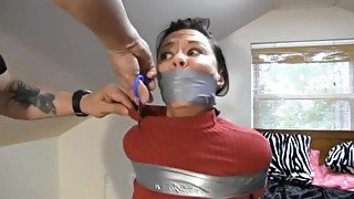 Audrey tape up and hogtied