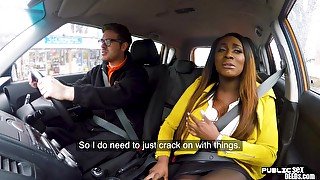 Curvy Nubian gets pussy pounded in the car by driving tutor