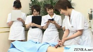 Subtitled CFNM Japanese handjob spa group demonstration