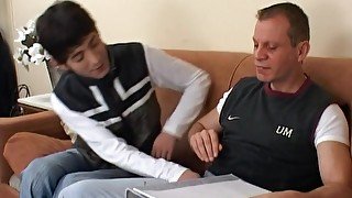 Young gay sucks older agent big cock and gets fucked at job interview