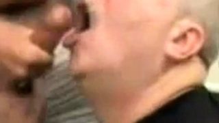 Moustache Daddy sucking cock eating cum