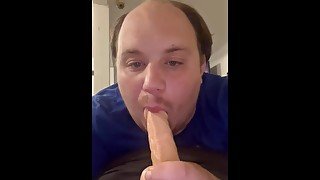 Dad-bod Deep Throats a Dildo (HOT!)