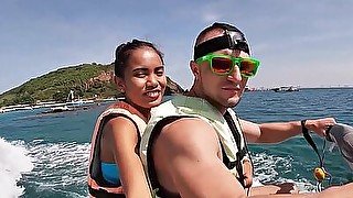 Driving on water and perfect blowjob by perverted Asian teen girlfriend