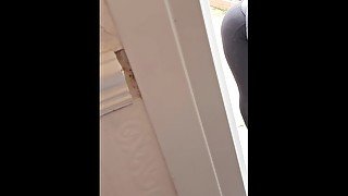 Step mom doesn't wear panties under leggings get fucked by step son on hallway