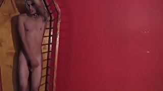 Black top whipping torment twink in cage and BDSM bondage