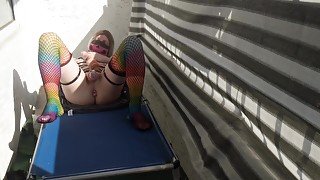 Caged Sissy Plays With Her Dildo On Public Balcony - Teaser Video