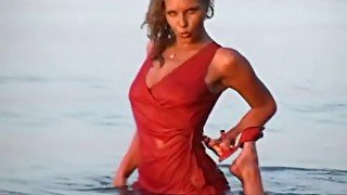 Red dress at the lake