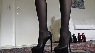 Perfect long legs and heels - Black platform stiletto heels