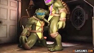 3D gay game with Ninja Turtles banging in different positions