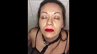 BambiAmbita takes a juicy golden shower and gives awesomeness BJ