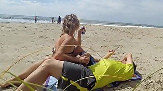 Real amateur public handjob on the beach