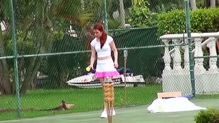 Redhead Melody Jordan plays tennis and then gets rammed