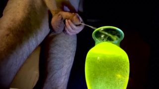 Hot Rank Piss Session - hung hunk fills a jar with piss 