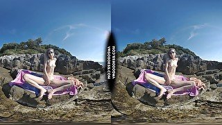 Poppy Nude Sunbathing On Vacation On Public Beach Masturbating With Hitachi Rfo