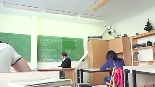 Classmates manage to fuck right in the classroom during the lesson