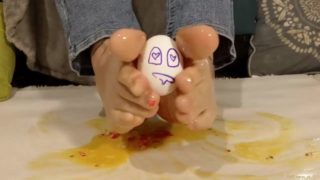 Bare foot messy egg slosh and stomp ASMR by Evelyn Storm