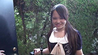 Cute Asian maid is sucking a dick in point of view