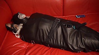 Leathermummy With Leather Hood Tape Gagged