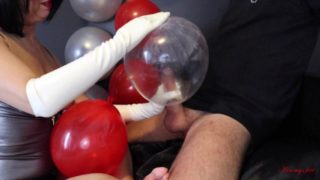 condom balloon handjob with long latex gloves, cum in and on balloons cumplay (special request)