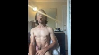 Guy with cerebral palsy shoots cum straight into his mouth 